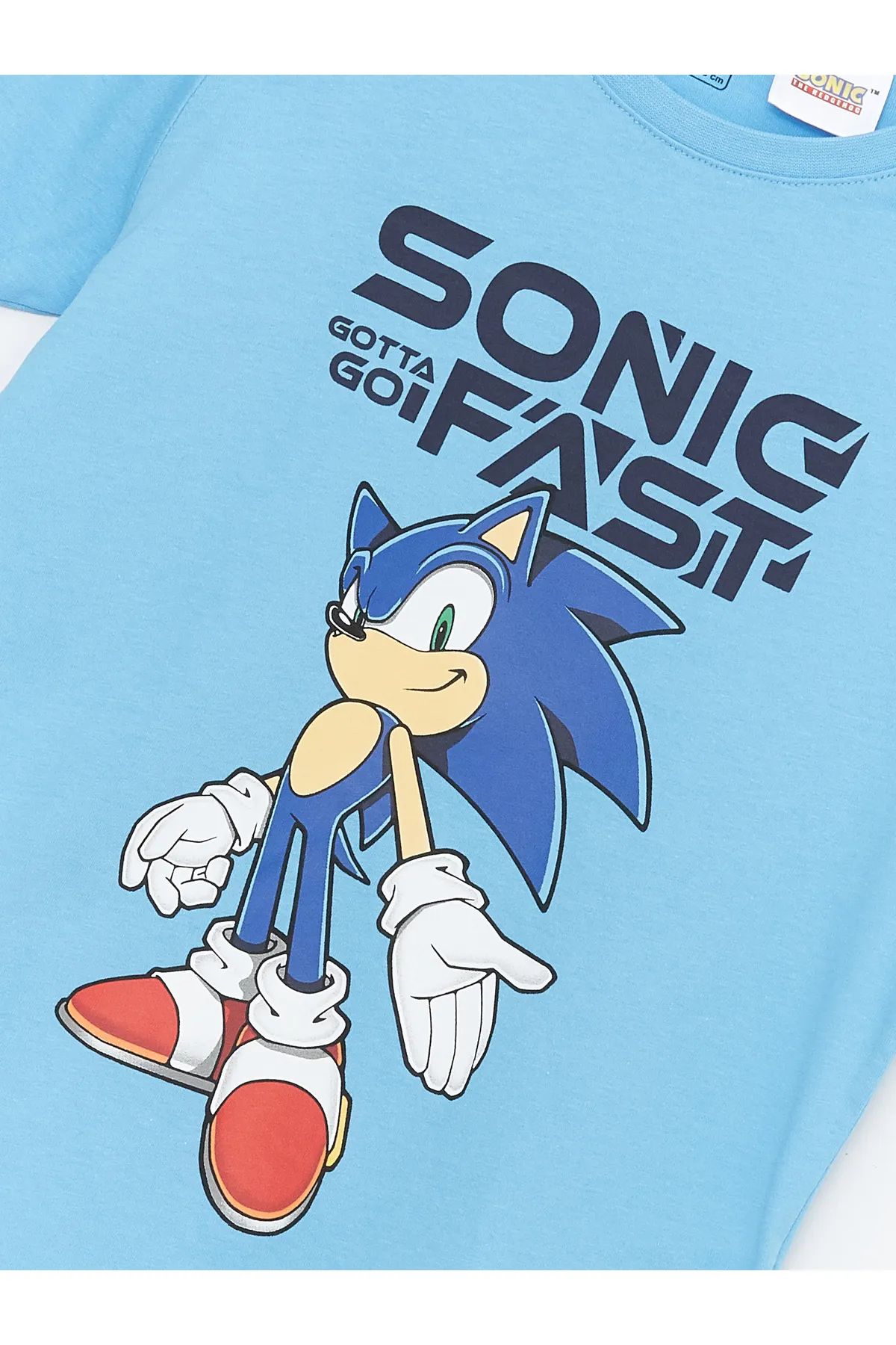 LC Waikiki  Kurzarm-Jungenpyjama-Set mit Rundhalsausschnitt und Shorts, bedruckt mit Sonic-Motiv