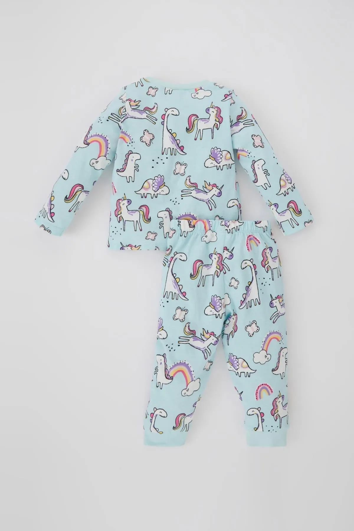 DeFacto  Langarm-Pyjama-Set aus gekämmter Baumwolle mit Dinosaurier-Aufdruck für Babys und Mädchen