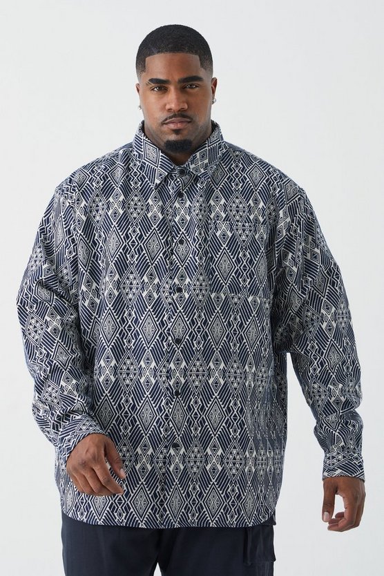 Plus langärmliges Oversize Jacquard Overshirt