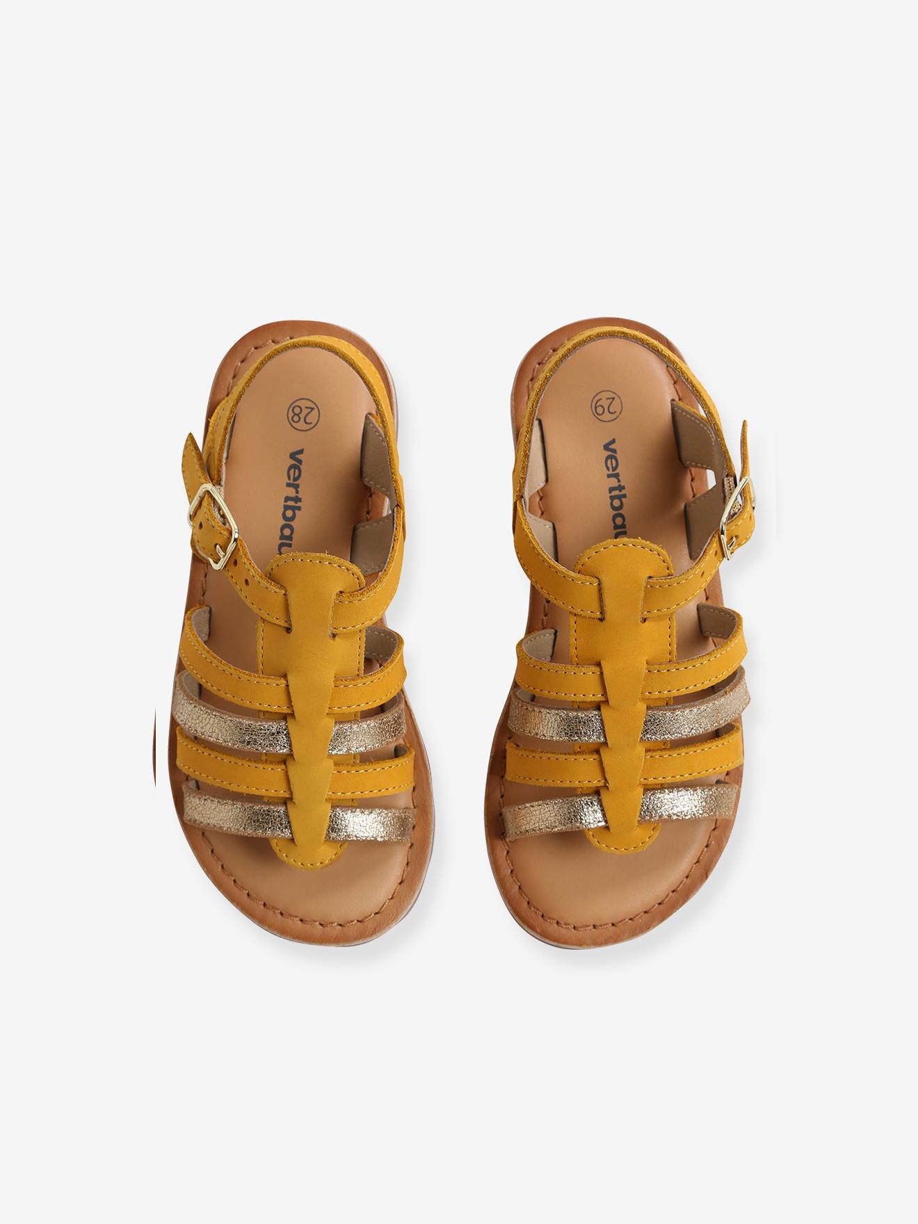 Sandales multi-brides cuir fille jaune fluo