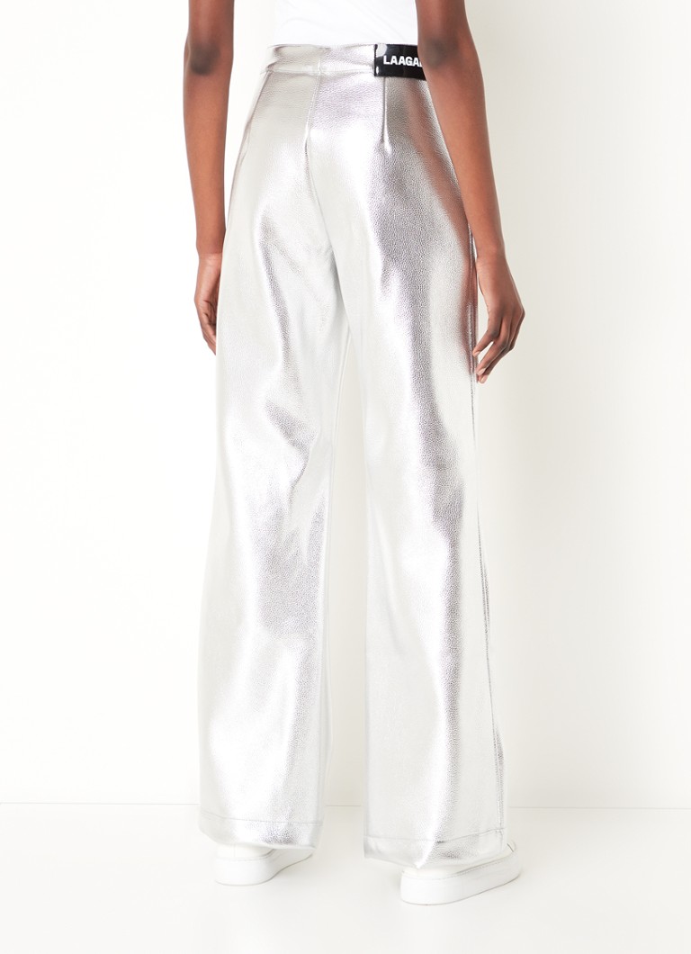 Laagam high-waist wide-fit faux leather trousers with a metallic finish