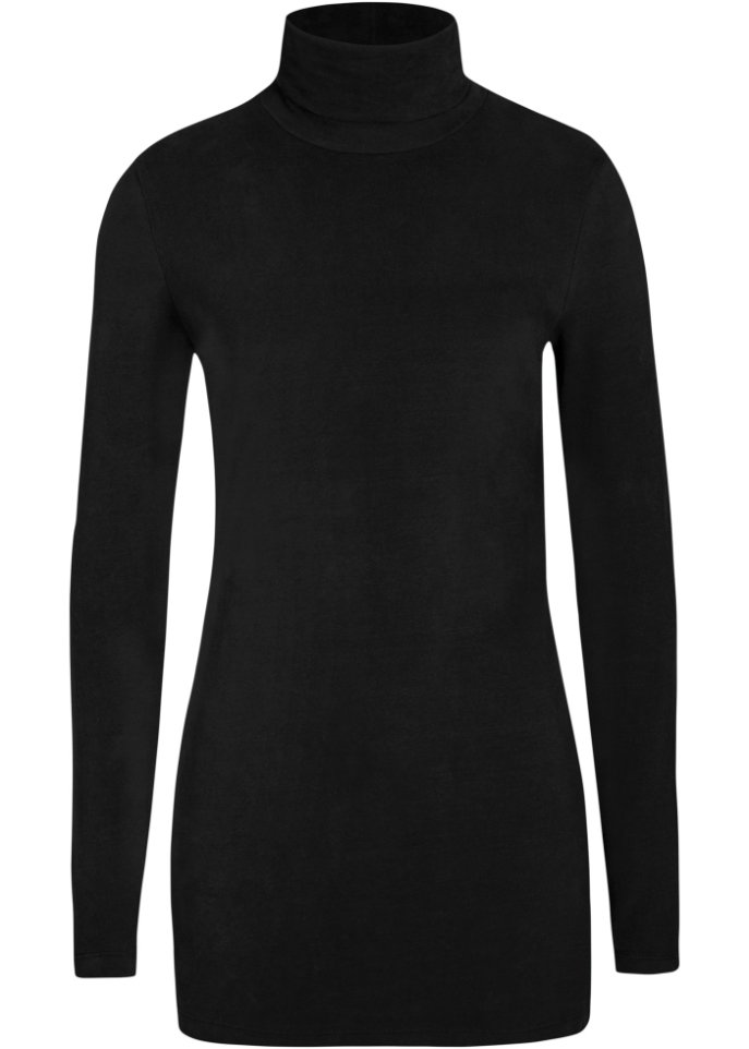 Baumwoll-Stretch-Longshirt mit Rollkragen und Seitenschlitz, Soft-Touch
