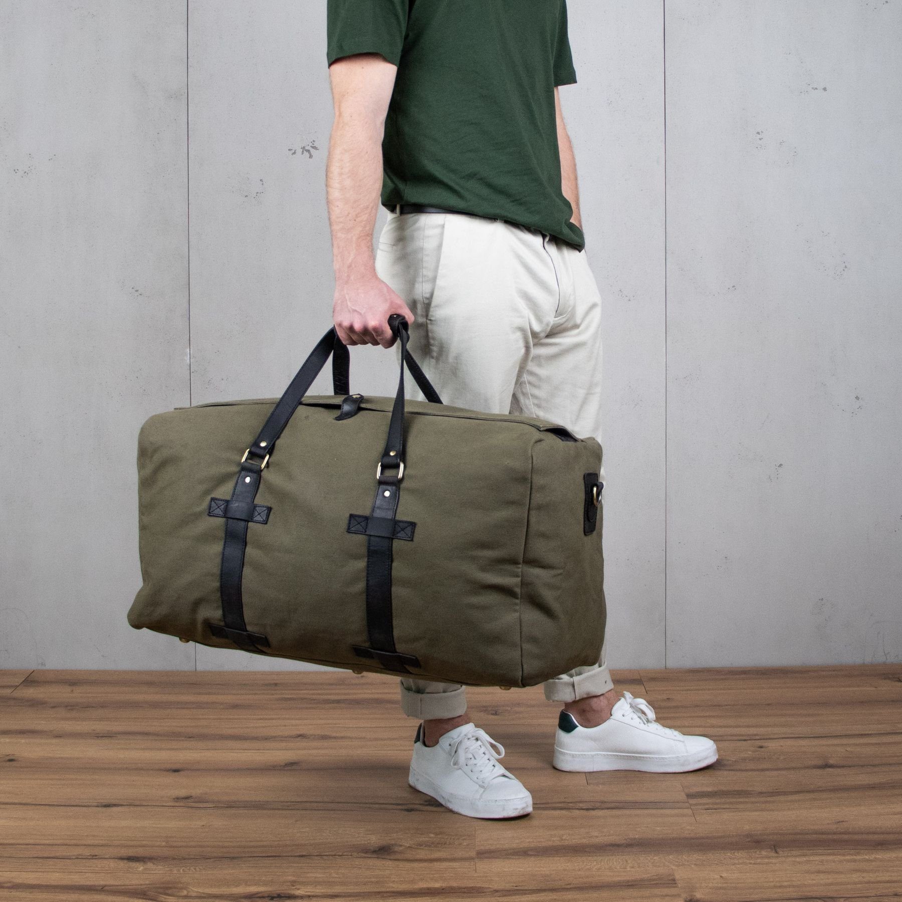 SID & VAIN Reisetasche Leder Weekender Unisex CHASE, Echtleder Reisegepäck für Damen & Herren, Sporttasche XL olive-grün