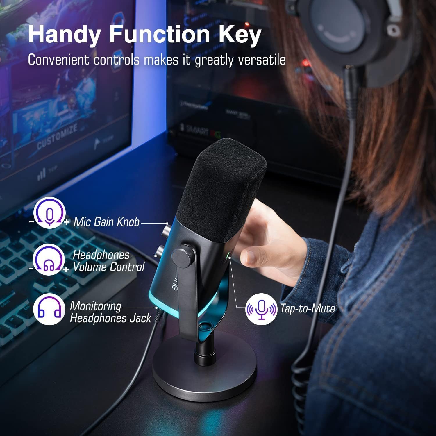 FIFINE Streaming-Mikrofon XLR Mikrofon Dynamisch für Streaming Podcast Studio, USB Microphone, mit Stummschalttaste, für Gaming PC PS4/5 Mac Mixer Soundkarten