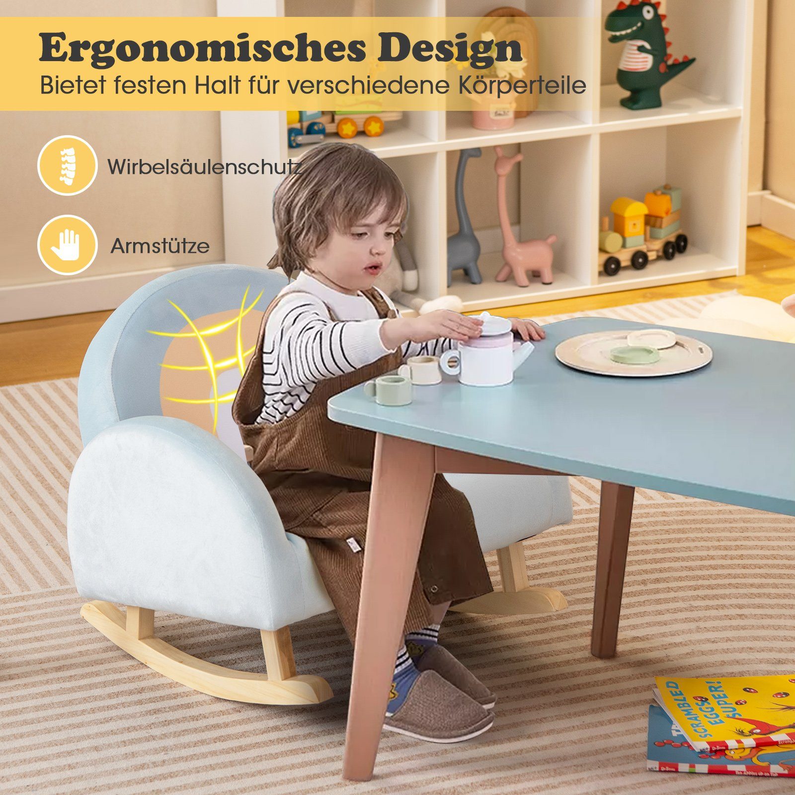 COSTWAY Kindersessel Schaukelstuhl, bis 50kg, gepolstert