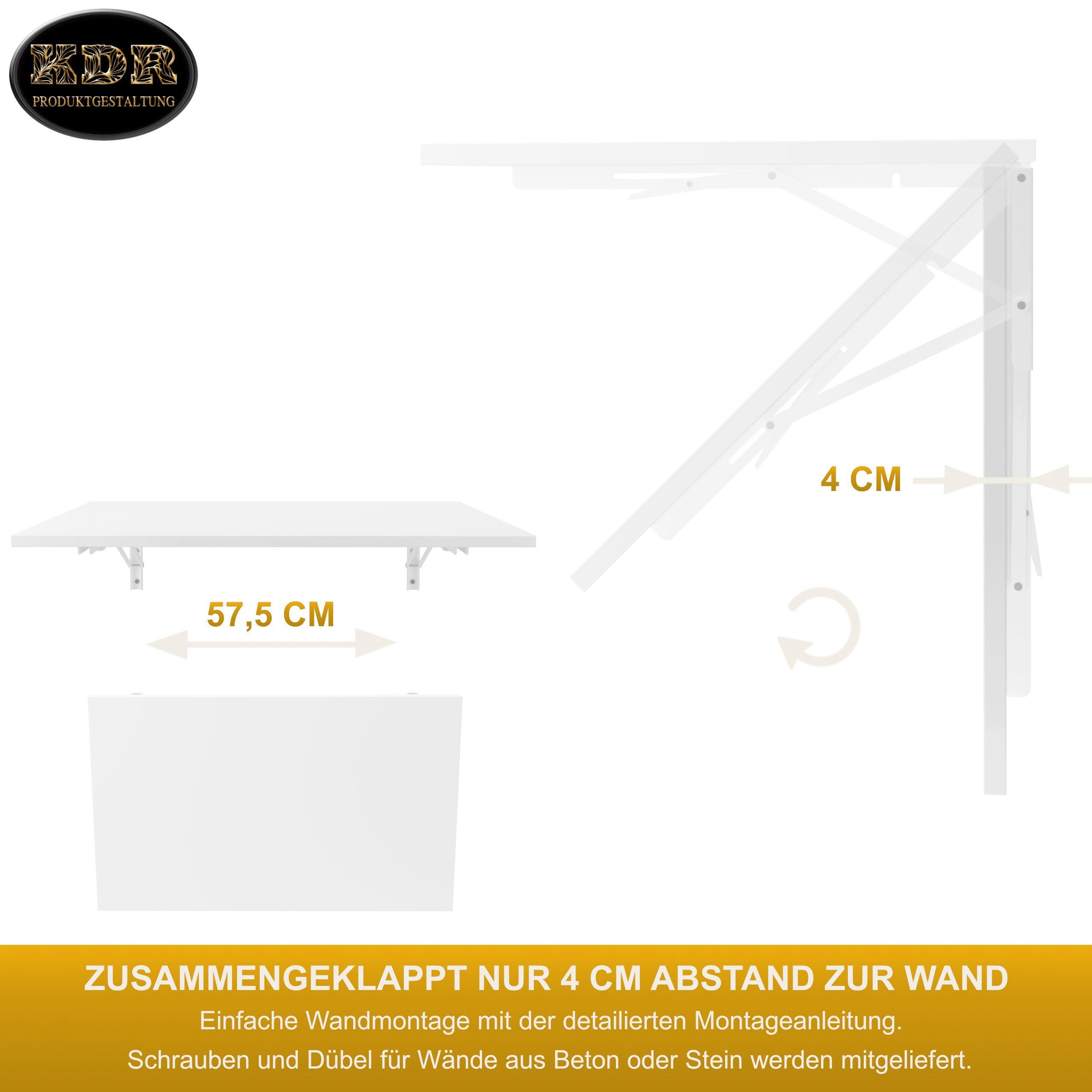 KDR Produktgestaltung Klapptisch 80x50 Wandklapptisch Esstisch Küchentisch Schreibtisch Wand Tisch, Weiß