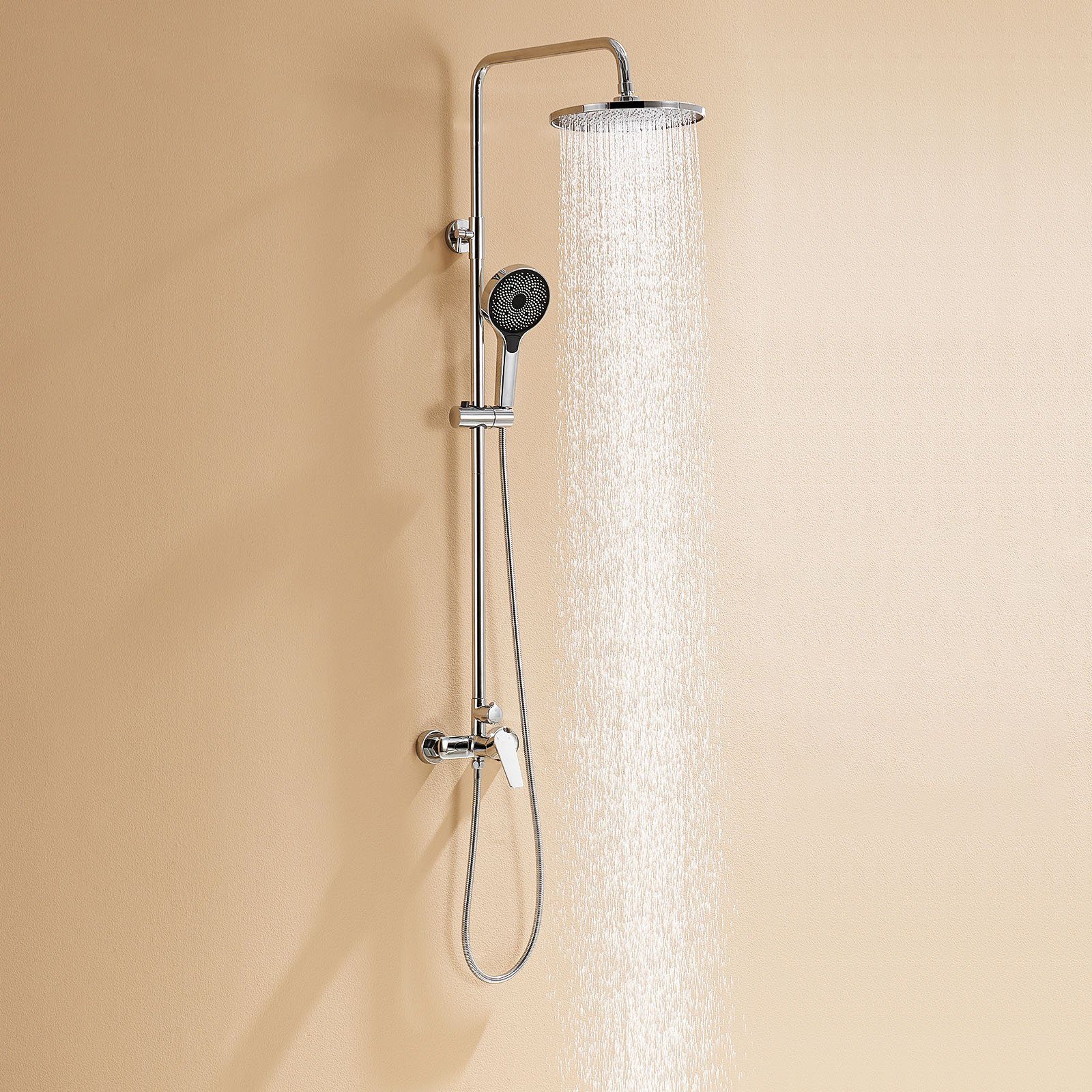 Auralum Duschsystem Duschset Duschkopf-Mischbatterie 2-Funktion Regendusche, Höhenverstellbar, Duscharmatur Komplettset