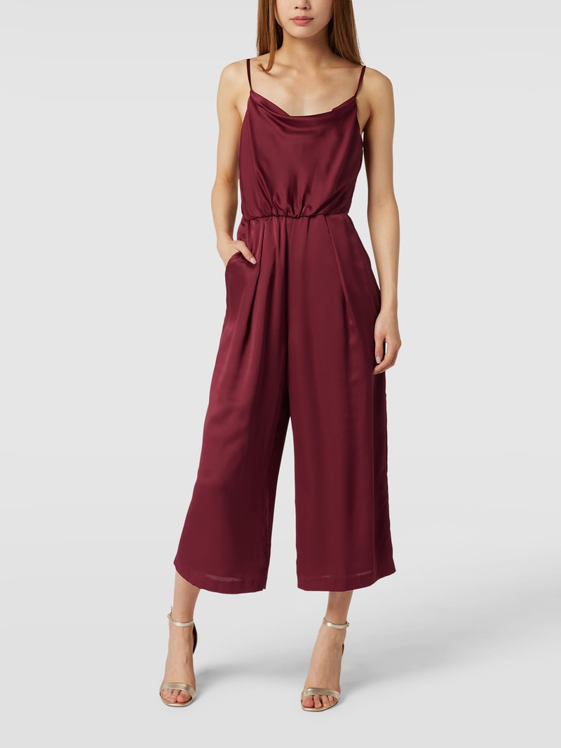 Cocktail-Jumpsuit mit Schalkragen in dunkelrot meliert
