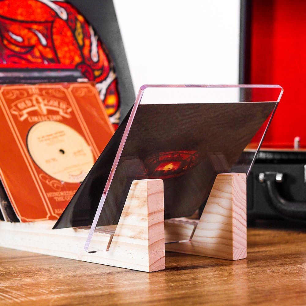 JedBesetzt CD-Regal Vinyl -Plattenspeicherhalter - Solid Wood Organizer mit klaren Acryl