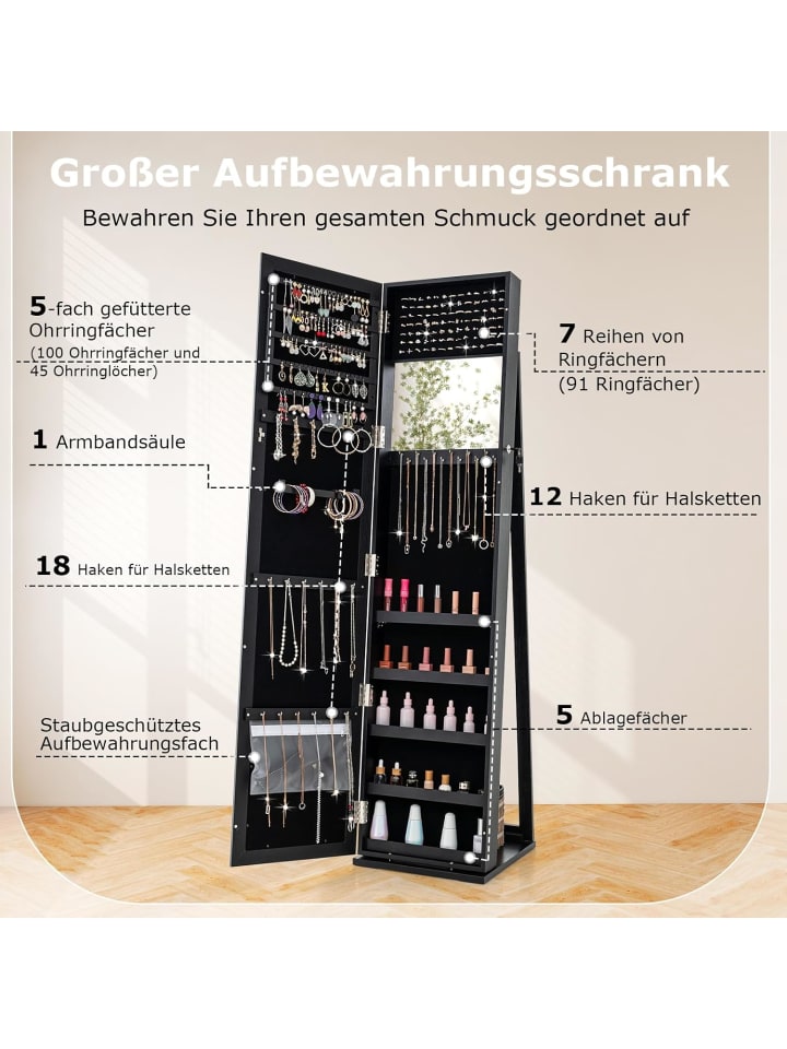 COSTWAY Schmuckschrank abschließbar 157cm in Schwarz günstig kaufen onesize