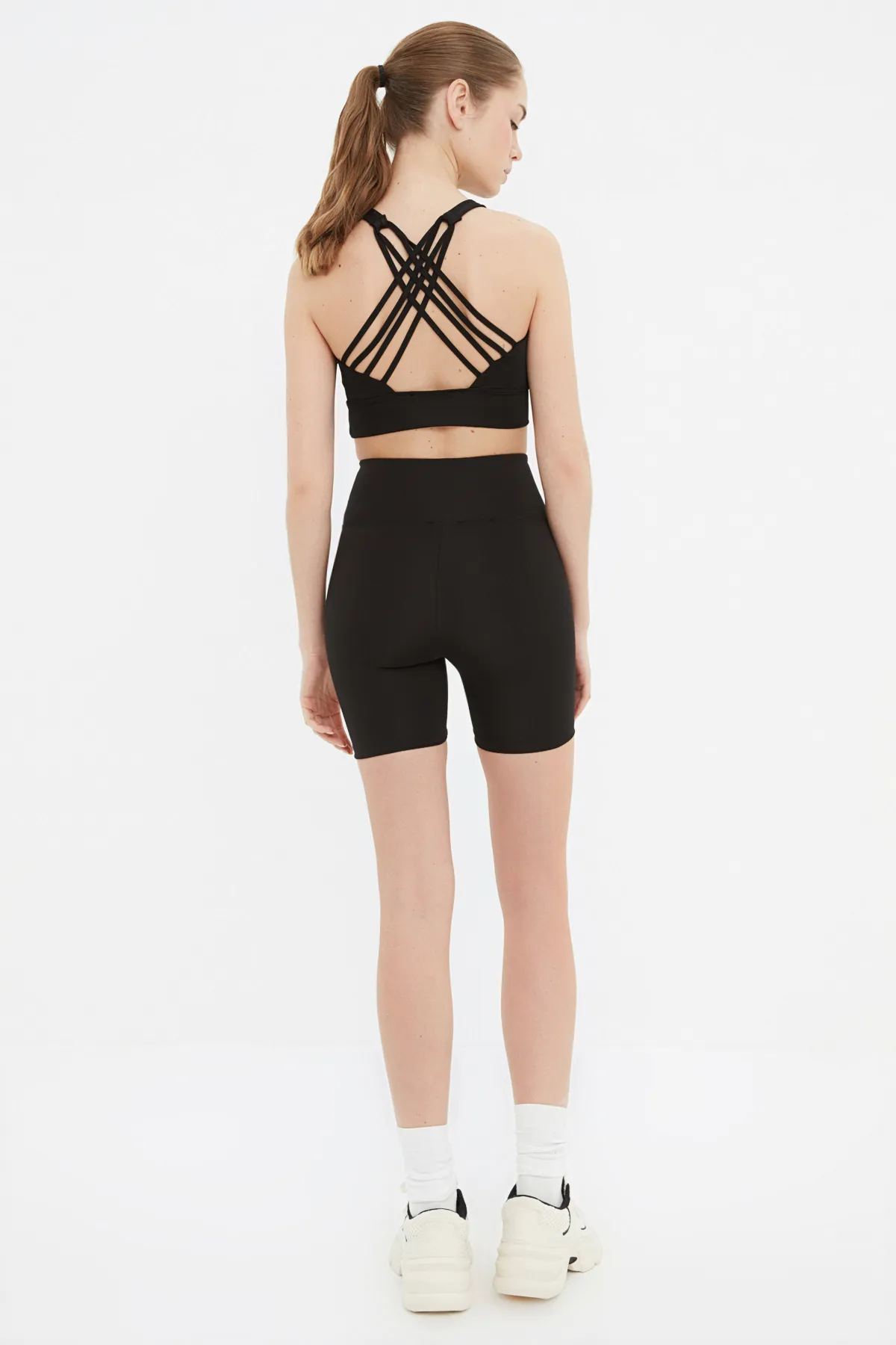 Trendyol Collection  Schwarze Restorer Zweireiher-Sportshorts/kurze Leggings aus Strick mit Taillendetail TWOSS21SR0714