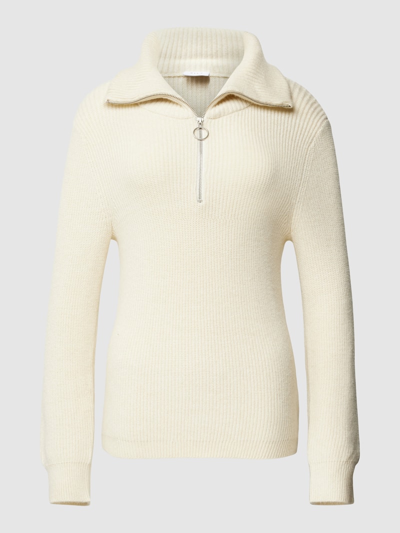 Strickpullover mit kurzem Reißverschluss in sand