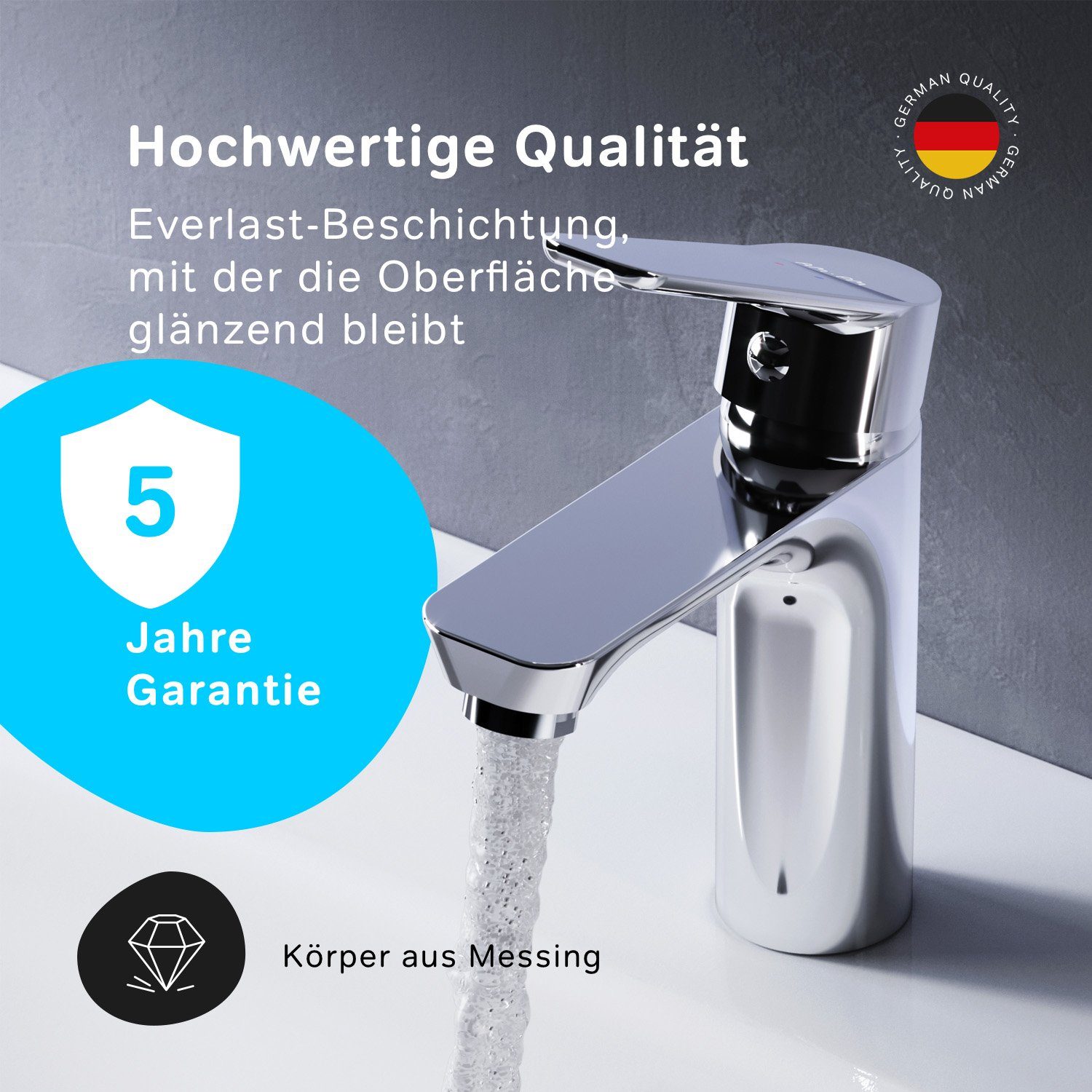 AM.PM Waschtischarmatur Waschbeckenarmatur Hit Waschbecken Wasserhahn Bad (mit Klick-Ablaufgarnitur, Mischbatterie) Waschtisch Mischbatterie Badezimmer Badarmatur