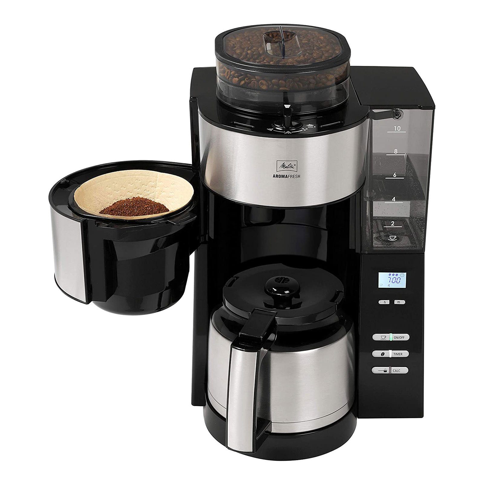 Melitta Filterkaffeemaschine 1021-12 Aroma Fresh Kaffeeautomat Thermo mit Timer und Mahlwerk