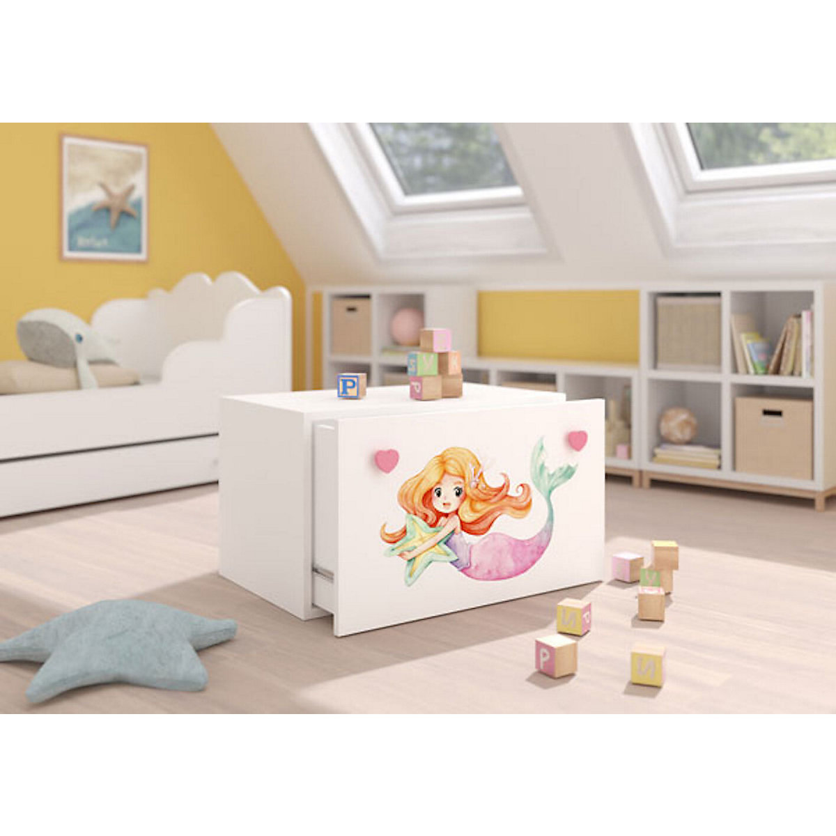Spielzeugtruhe Sitztruhe Inga 70cm Motiv wählbar mit 1 Schublade