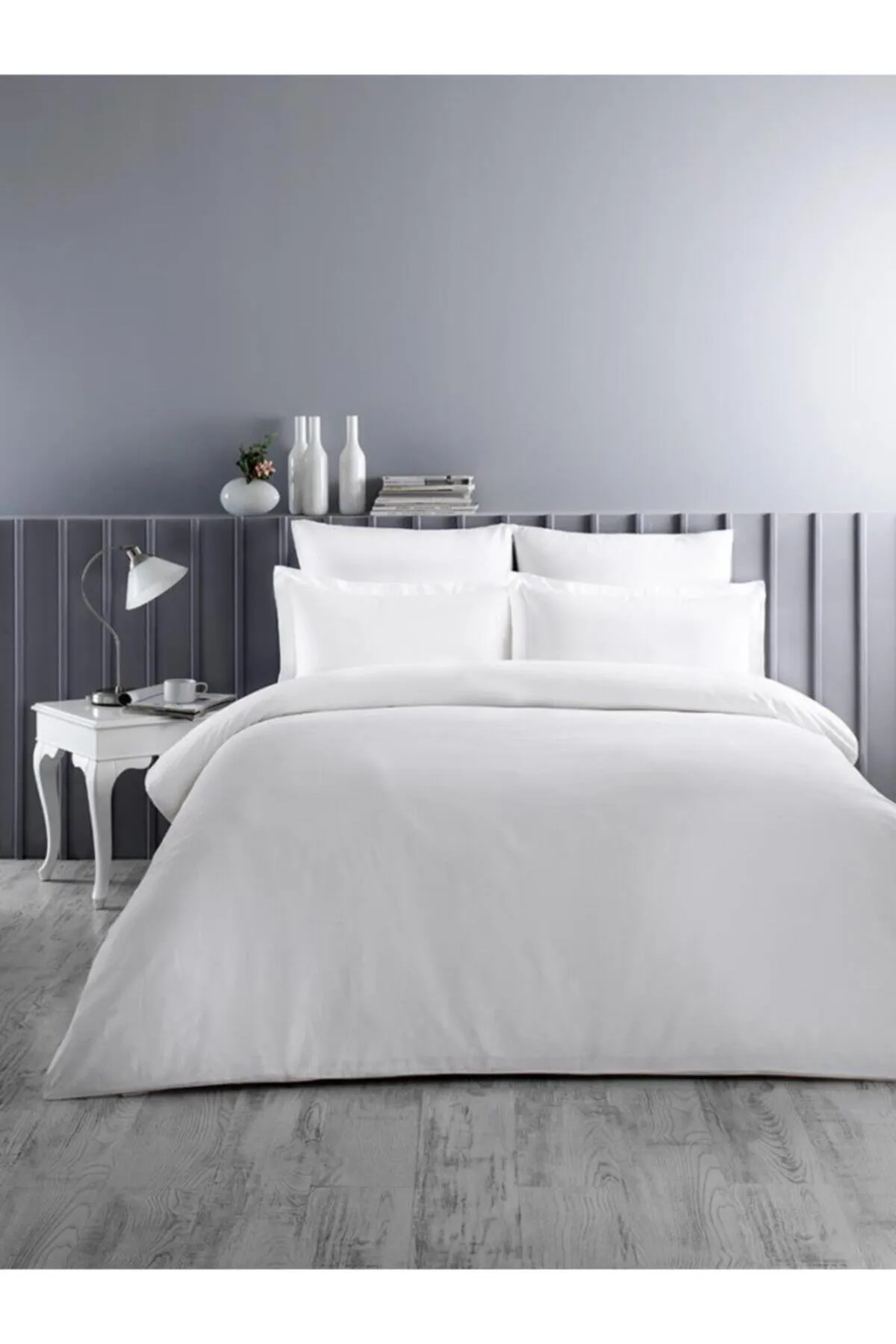 Karna Home  Karna Classic Doppelbett-Bettbezug, Doppelbett-Bettbezug-Set aus Baumwollsatin, Weiß