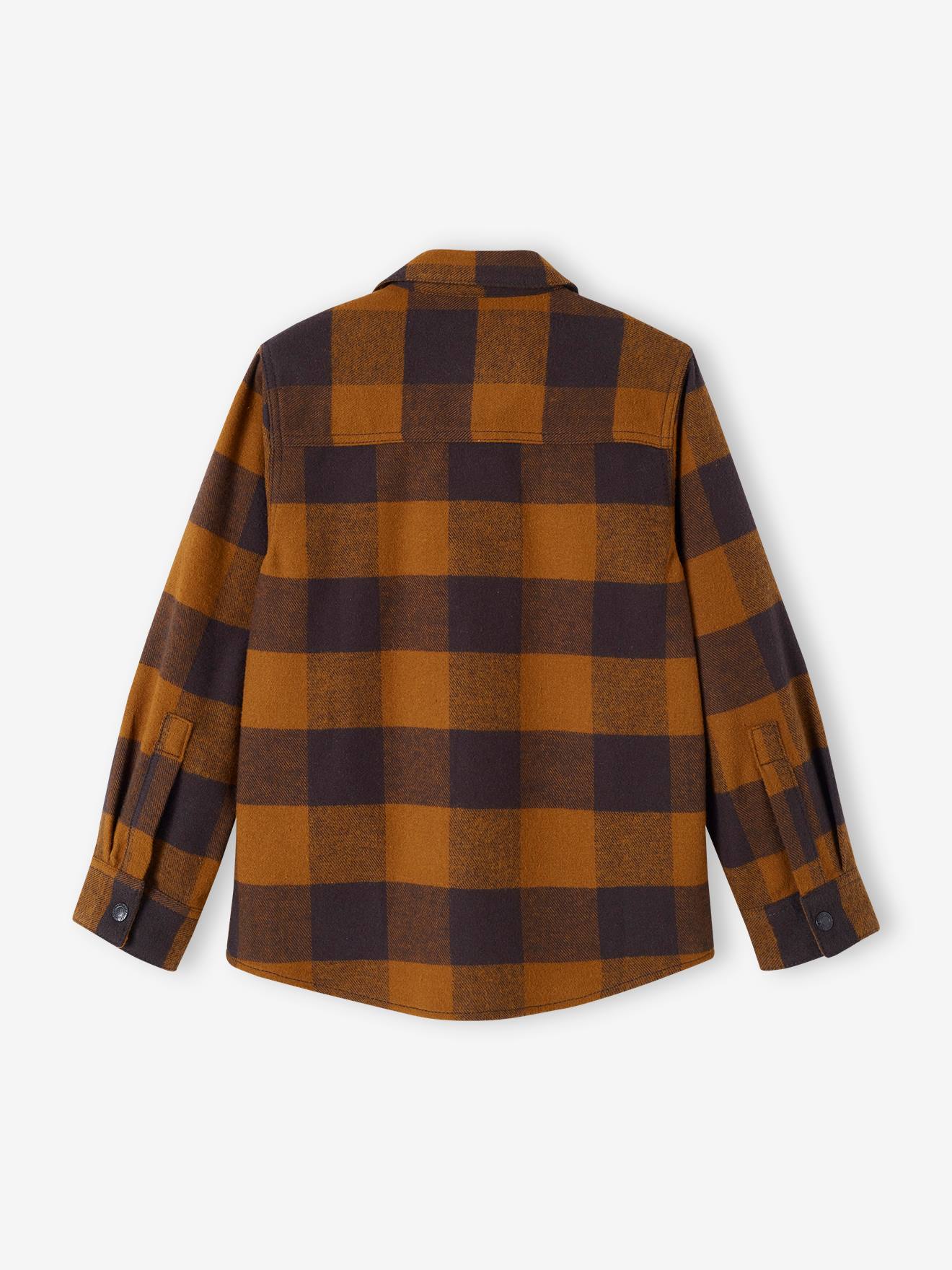 Chemise à grands carreaux en flanelle garçon caramel