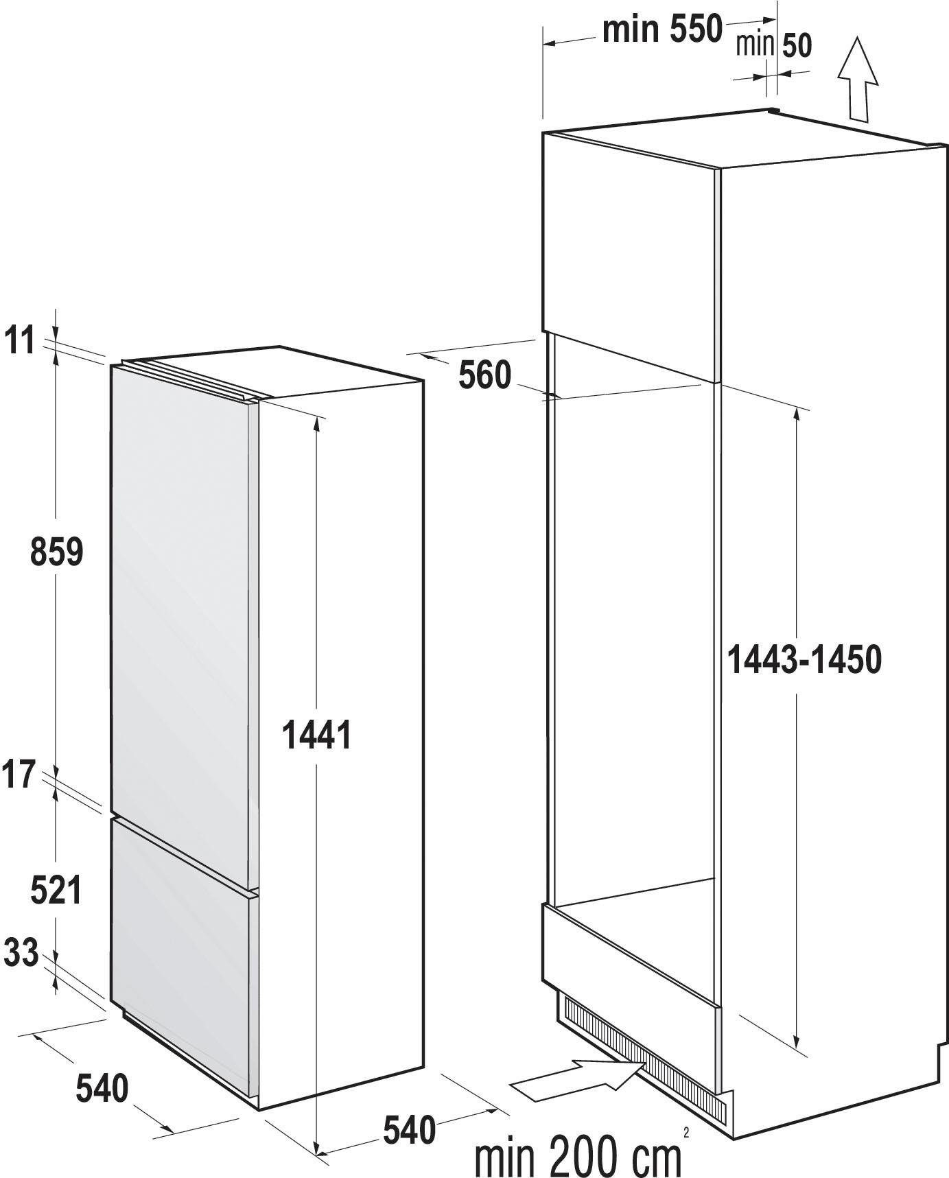 GORENJE Einbaukühlgefrierkombination RKI4151P1, 144 cm hoch, 54 cm breit