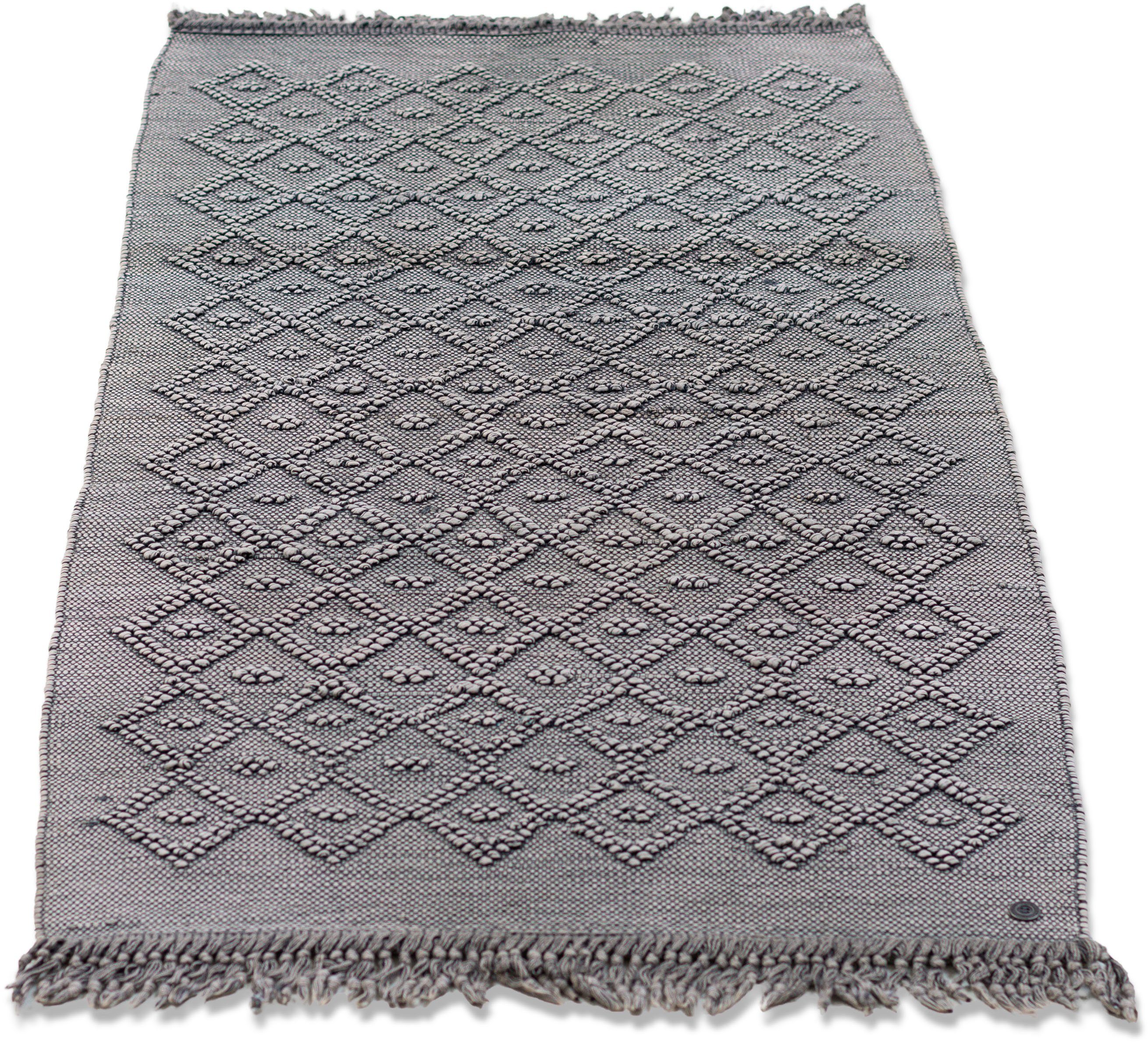 Badematte Vintage Wash TOM TAILOR HOME, Höhe 6 mm, fußbodenheizungsgeeignet, Baumwolle, rechteckig, Badteppich, mit Fransen, reine Baumwolle, Rauten Muster