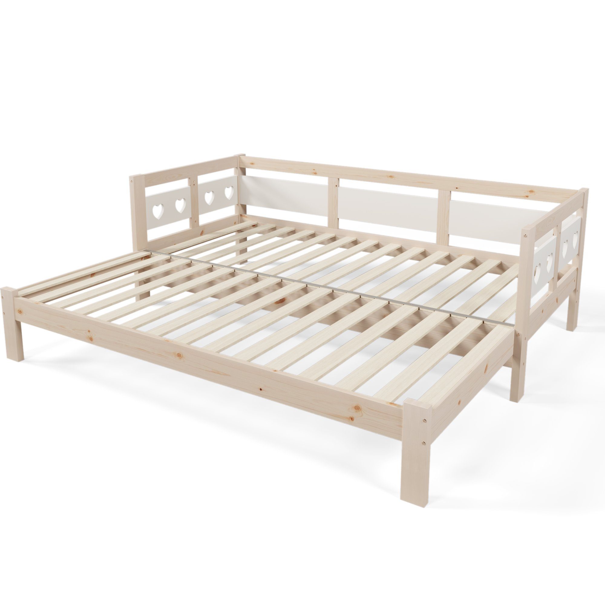 DEEP POWER Holzbett 90x190cm Holzbett Einzelbett Doppelbett mit Ausziehbett Natürlich