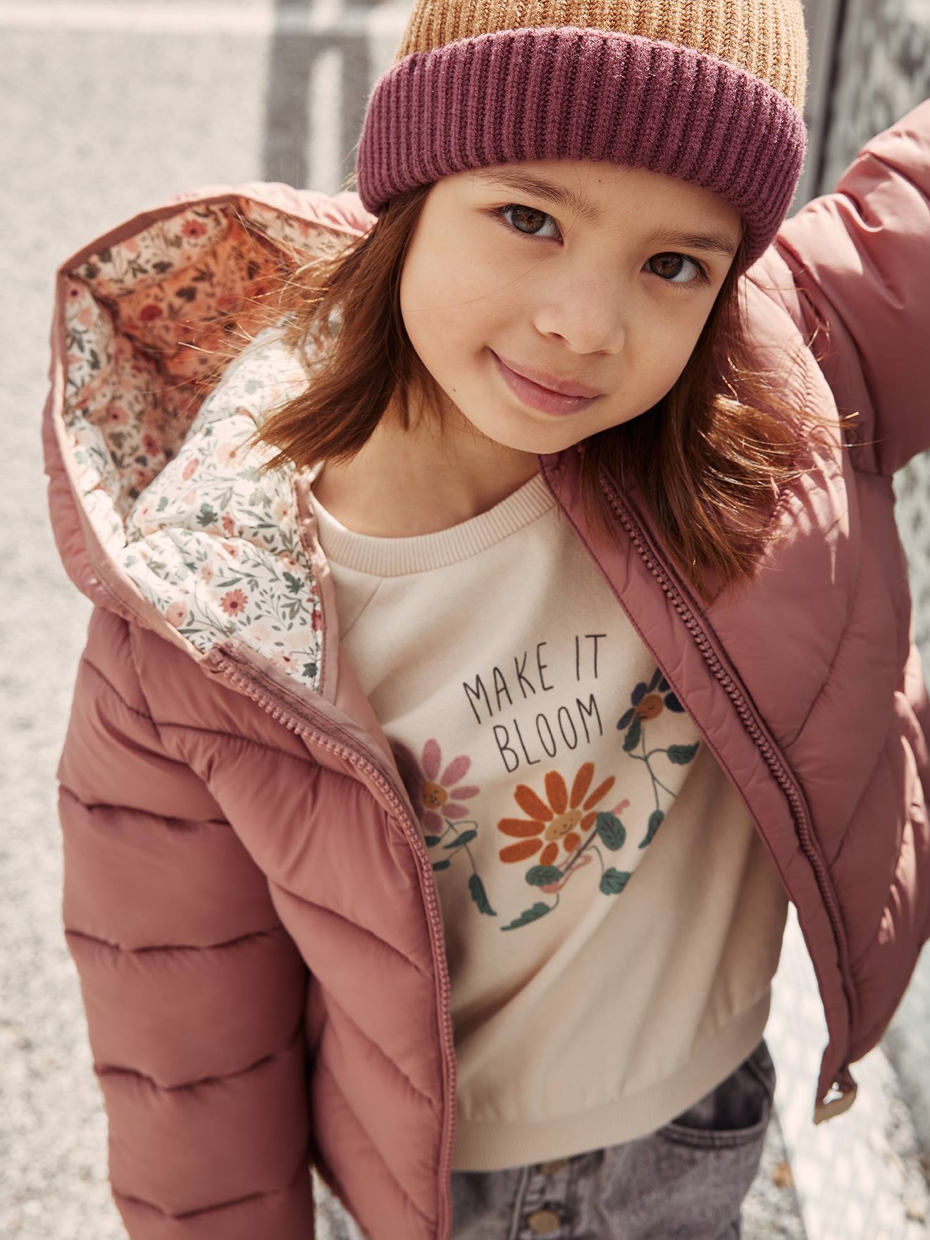 Doudoune légère à capuche fille blush