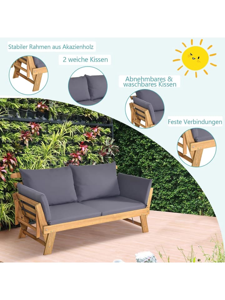 COSTWAY Gartenbank Schlafsofa in Grau günstig kaufen onesize