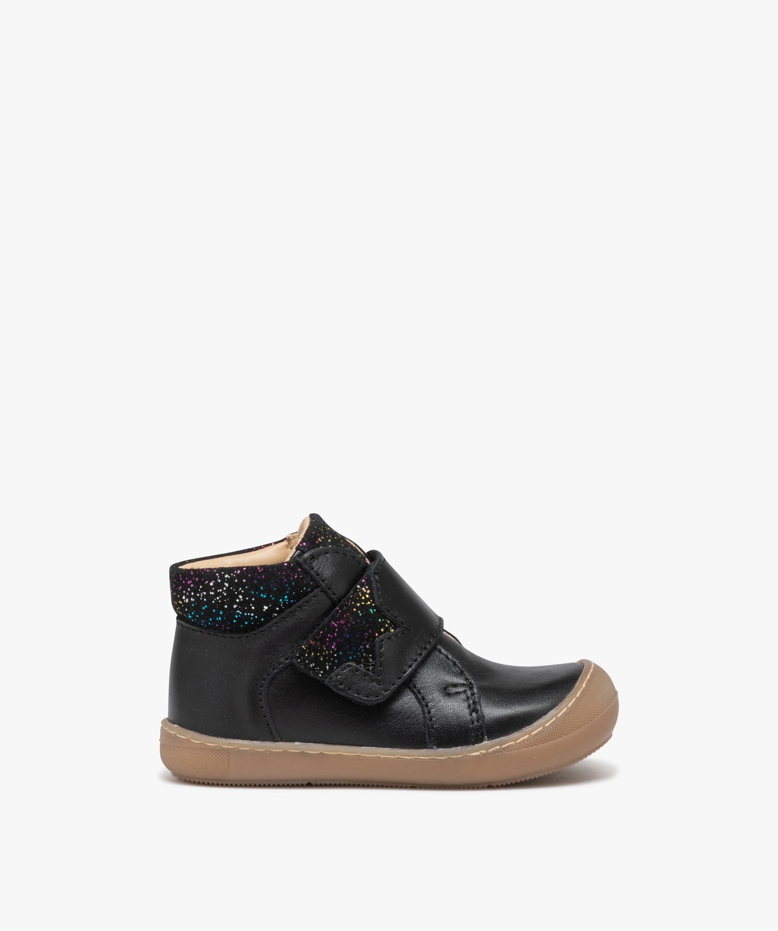 Chaussures premiers pas bébé fille en cuir uni avec col et... noir | GEMO