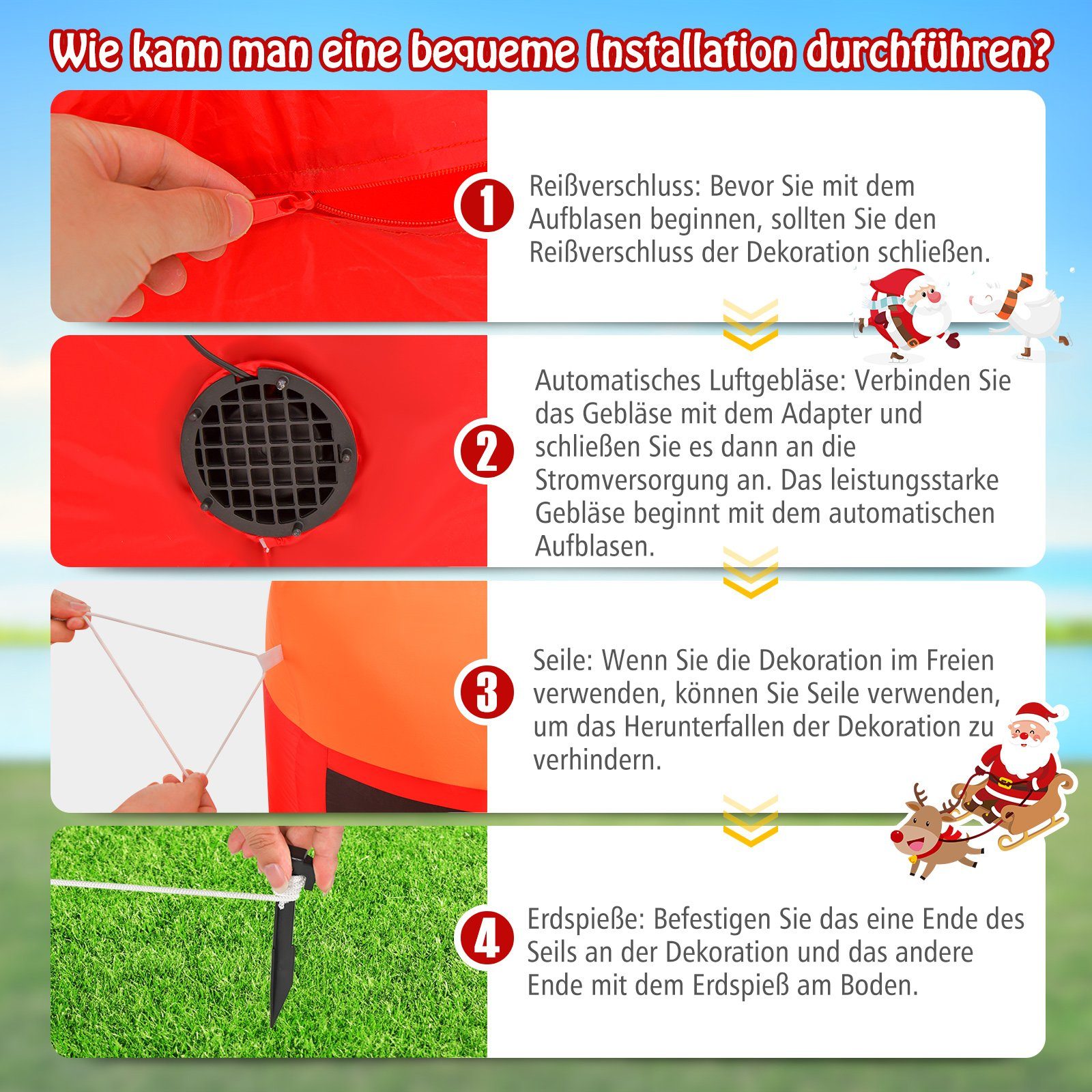 COSTWAY Weihnachtsfigur Aufblasbare Weihnachten Deko Weihnachtsmann, LED