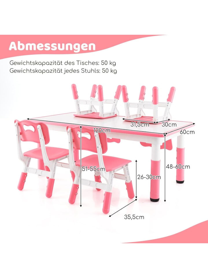 COSTWAY Kindersitzgruppe 5 tlg. ab 18 Monaten in Rosa günstig kaufen onesize