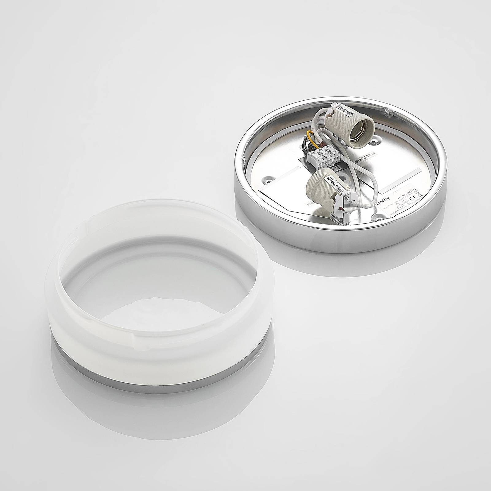 Lindby Deckenleuchten Flavi, dimmbar, Leuchtmittel nicht inklusive, Modern, Glas, Metall, opalweiß, chrom, 2 flammig, E27, Bad