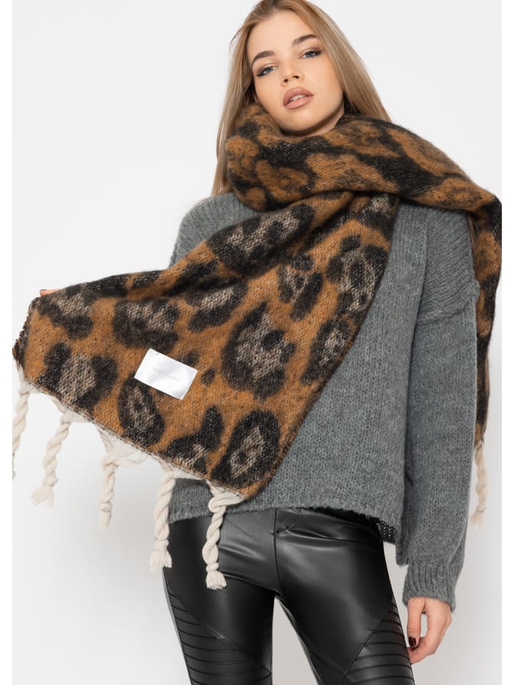 SASSYCLASSY Schal mit Leo-Print in Braun günstig kaufen onesize