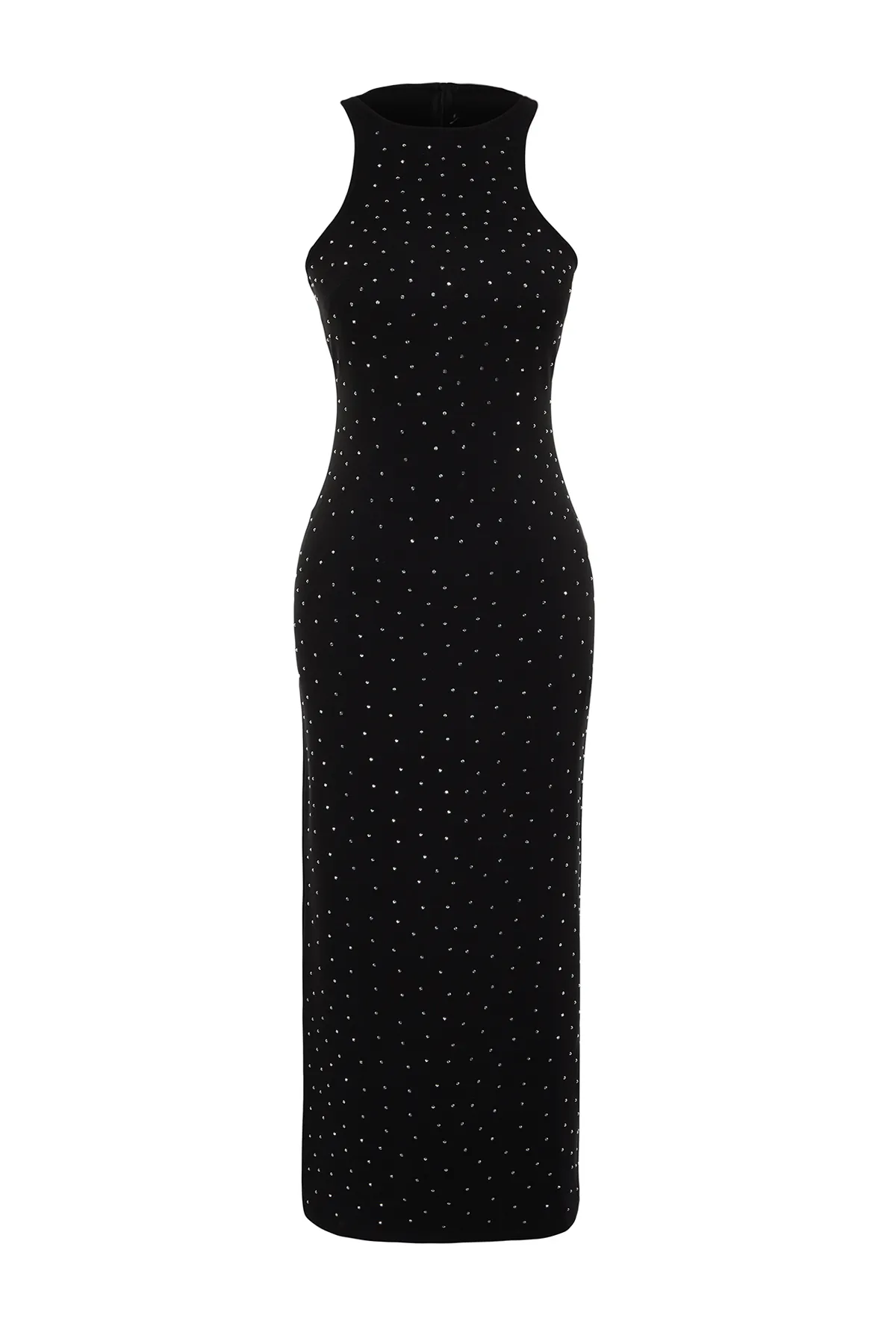 Trendyol Collection  Stilvolles schwarzes Abendkleid mit glänzendem Steindetail