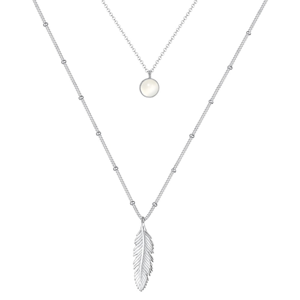 Elli Elli Collier Plume Layer Pierre de Lune Collier Femme - (925/1000) Argent collier