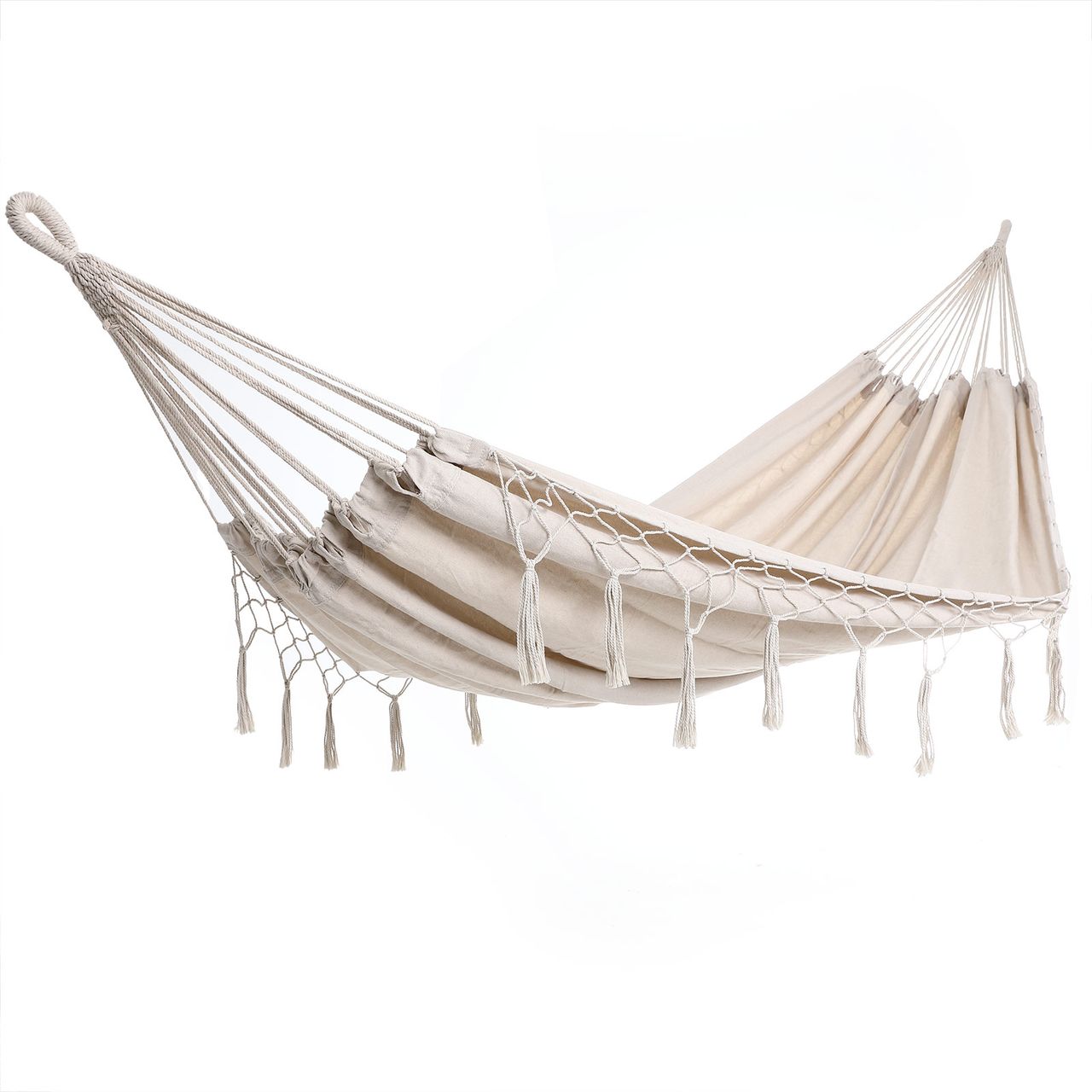 Casaria Detex Hängematte Creme 220x160cm mit Fransen