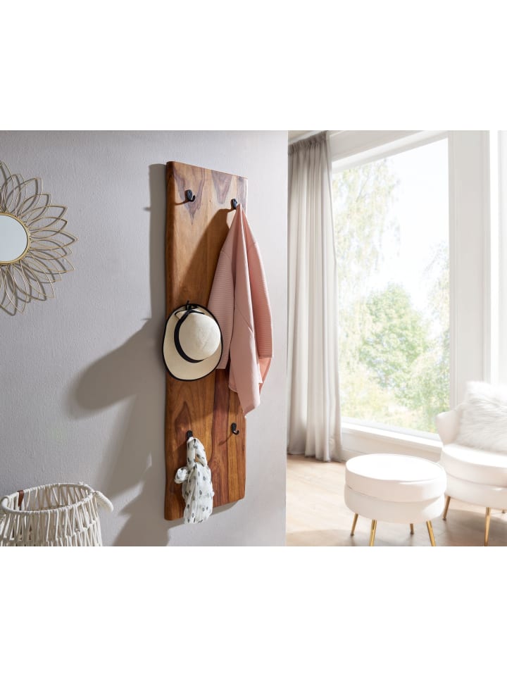 KADIMA DESIGN Wandgarderobe Massivholz / Metall 40x140x7 cm mit Baumkante günstig kaufen onesize
