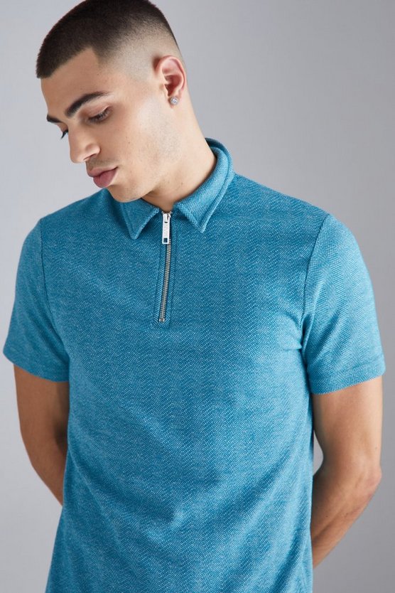 Kurzärmliges Muscle-Fit Poloshirt mit Fischgräten-Print
