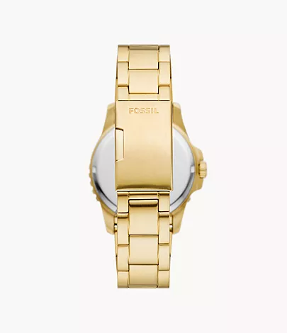 Fossil Uhr Fossil Blue Dive 3-Zeiger-Werk Datum Edelstahl goldfarben