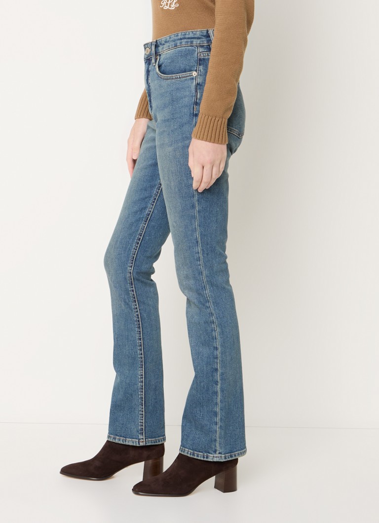 Blugi bootcut cu talie înaltă, decolorare medie