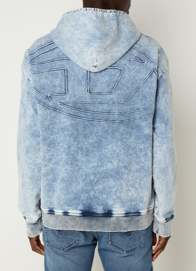 Felpa con cappuccio Diesel D-Um-Rib-S2 in chambray con stampa sul retro