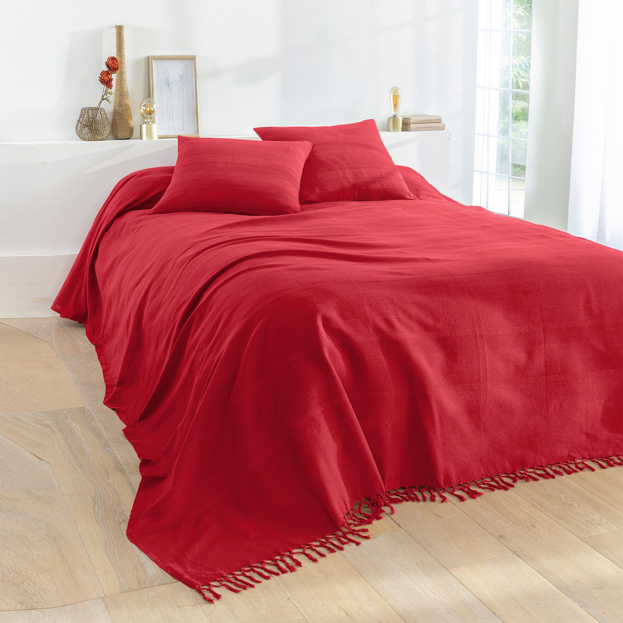 Plaid ou jeté uni coton tissage artisanal
