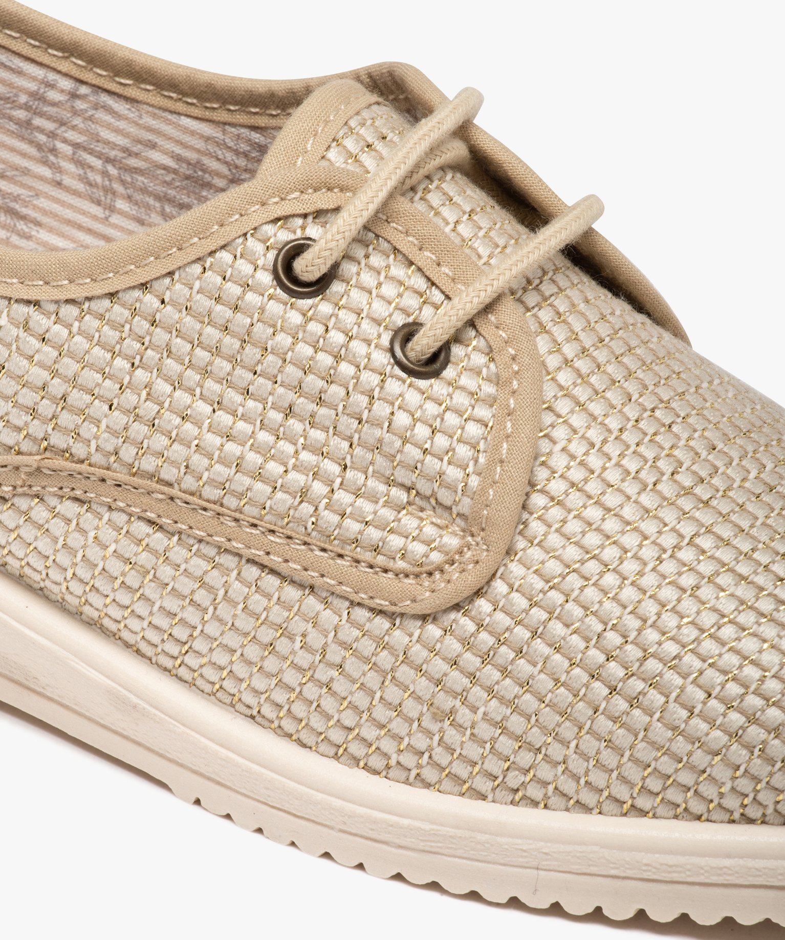 Derbies confort femme dessus en toile brillante beige | GEMO