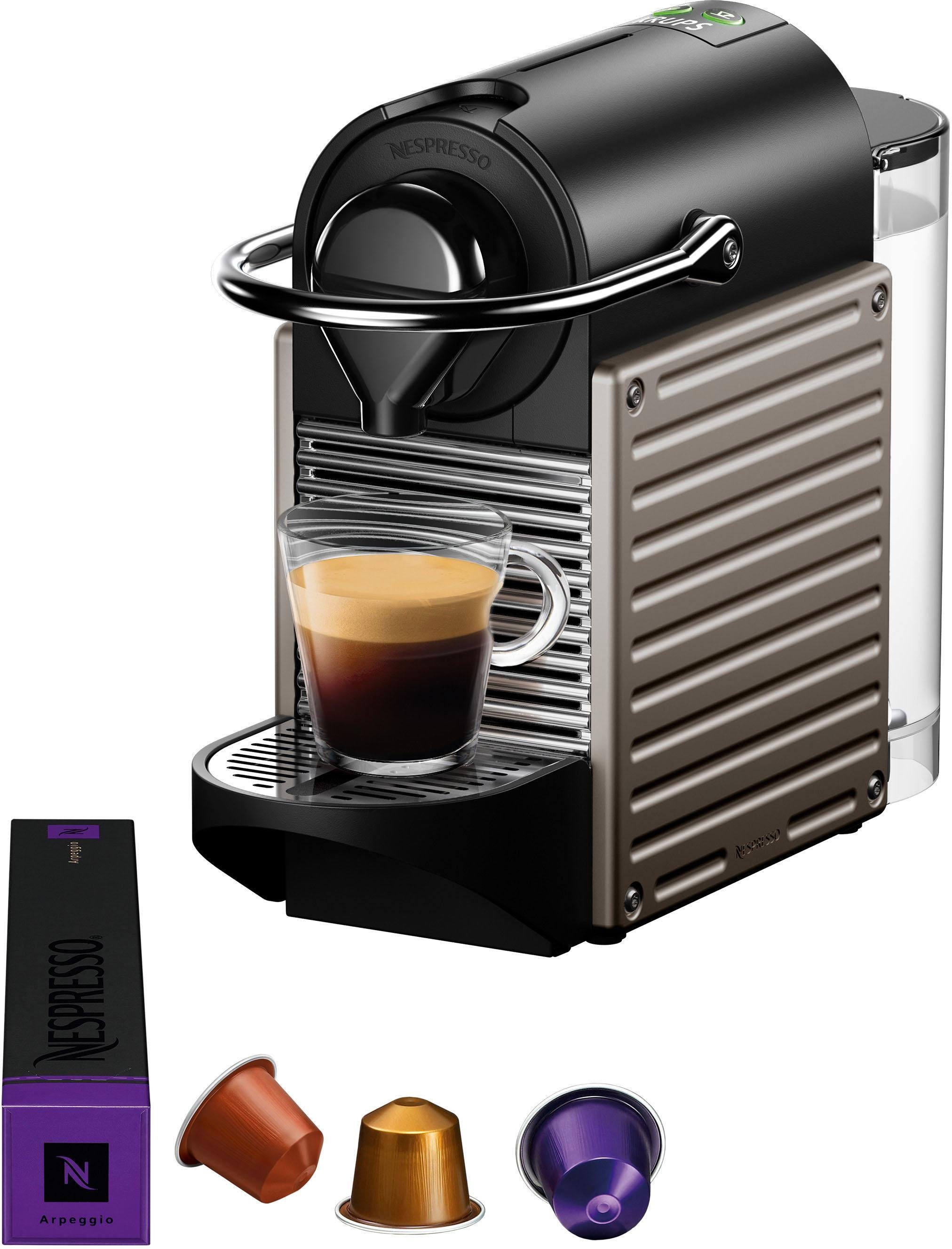 Nespresso Kapselmaschine XN304T Pixie von Krups, 19 Bar Druck, Wassertank: 0,7 L, inkl. Willkommenspaket mit 14 Kapseln