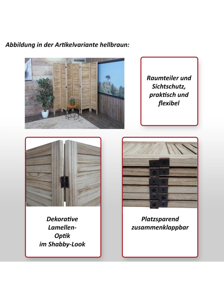 MCW Paravent G30 im Shabby-Look, Hellbraun günstig kaufen onesize