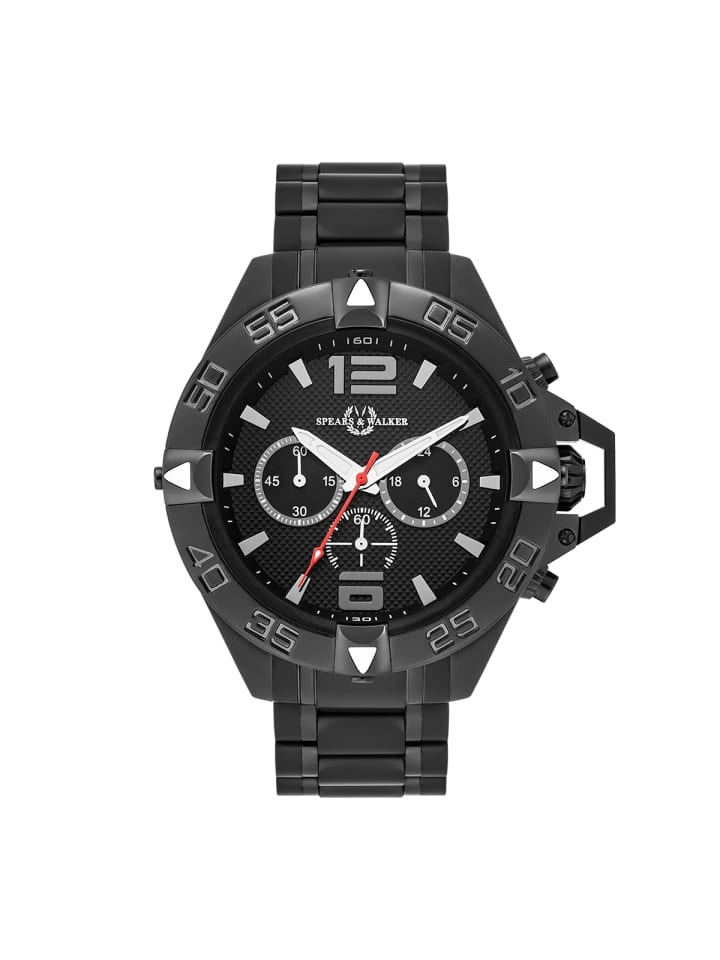 Spears & Walker Herren Quarzuhr schwarz Edelstahl schwarz in schwarz günstig kaufen 23 cm
