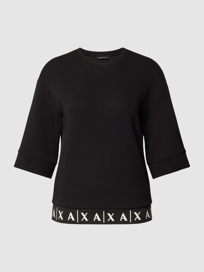 Sweatshirt aus Viskose-Mix mit elastischem Logo-Saum in schwarz