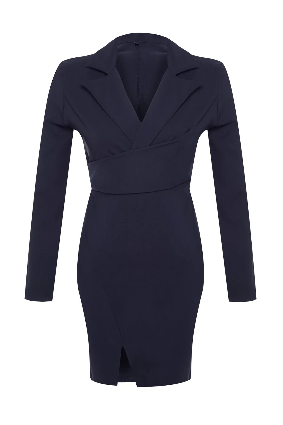 Trendyol Collection  Marineblaues gewebtes Minikleid mit tailliertem Kragen und detailliertem Schlitz TWOAW24EL00700