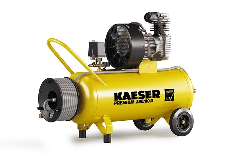 Kompresor Kaeser 1.1816.10010 Premium 350/90D 400 Volt + bęben w komplecie. Wąż powietrzny o długości 20 m