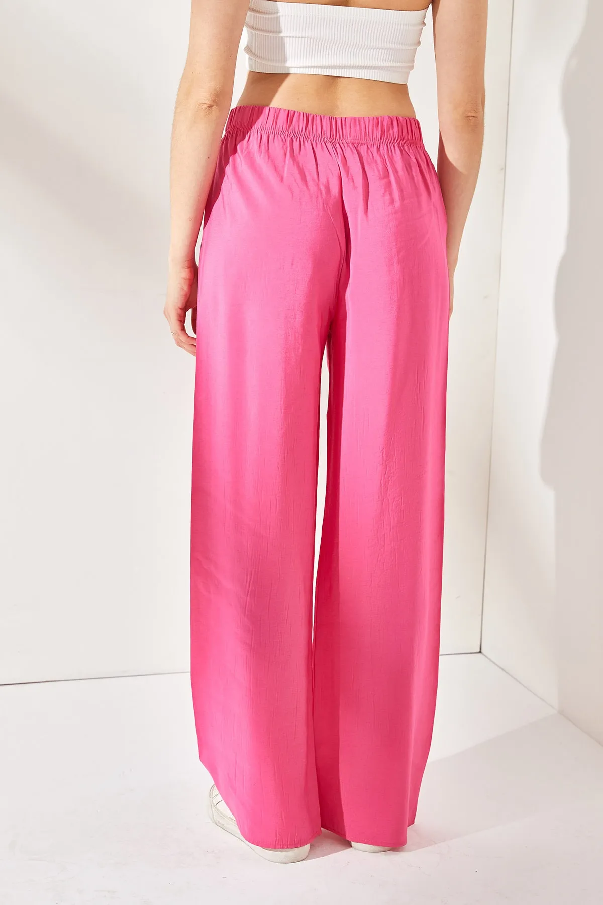 Olalook  Rosafarbene Palazzo-Ayrobin-Hose mit Gürtel und elastischem Bund für Damen PNT-19000200