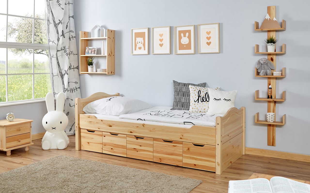 Ticaa Einzelbett Leni Kiefer Var 2 - mit 5er Schubkästen