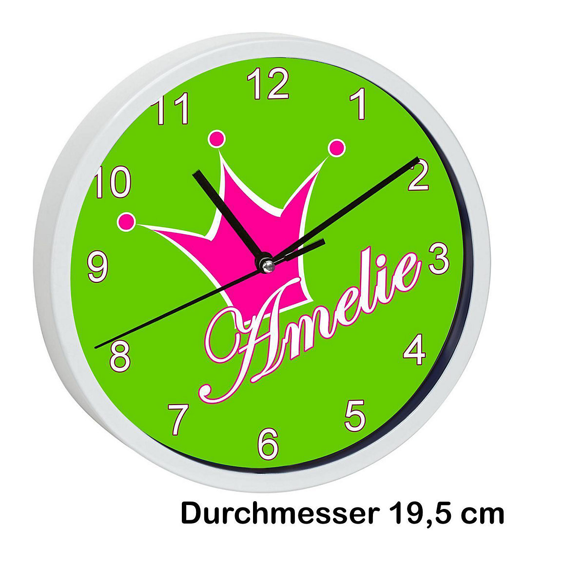 Kinder Wanduhr personalisiert mit Name Krone apfelgrün rosa